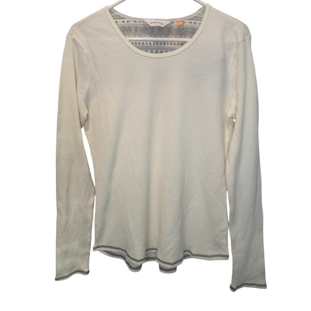 Orvis Trout Bumm Womens Ivory Waffle Knit Long Sleeve Thermal Top S NEW